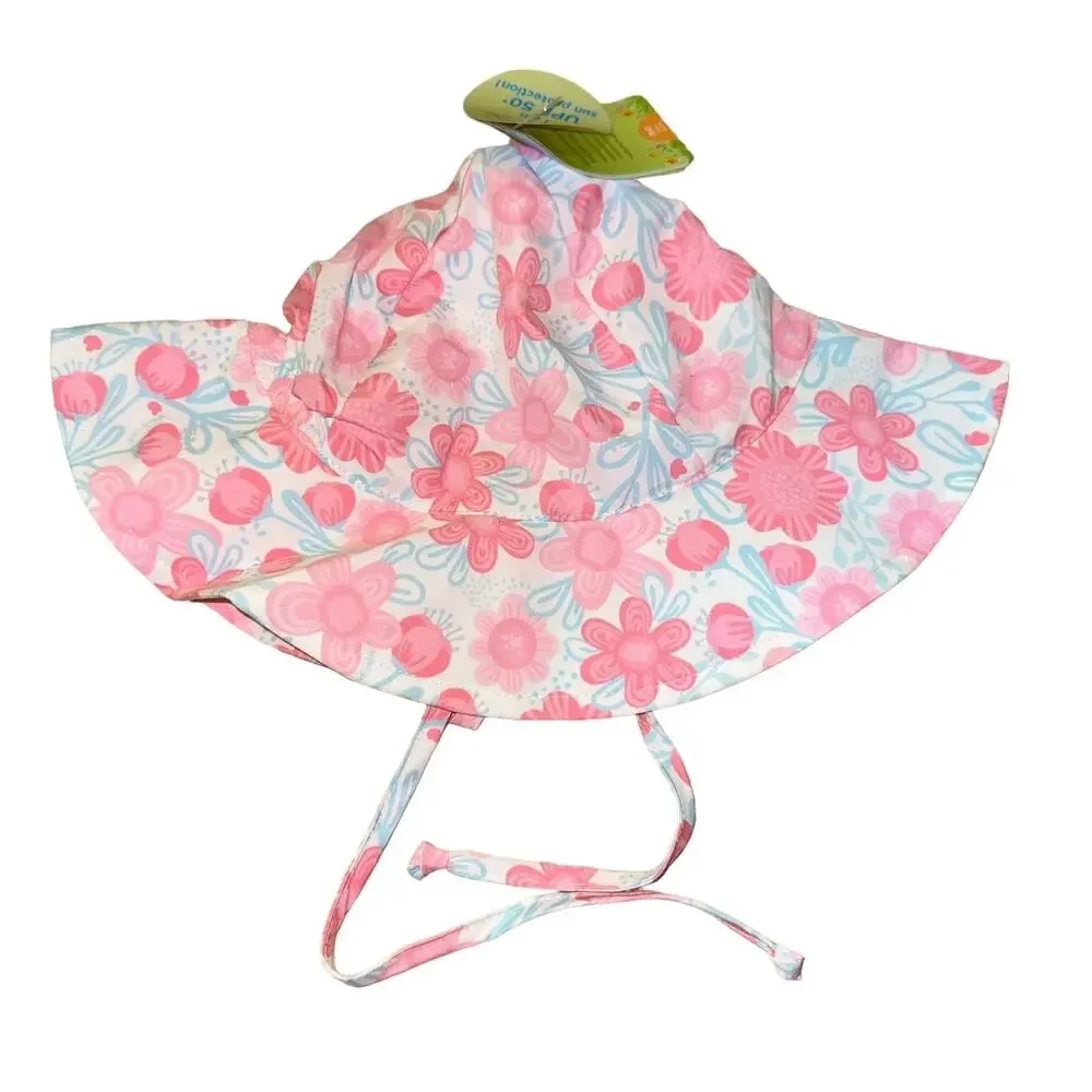 Green Sprouts Toddler Sun Hat 2T-4T UPF Protection‎ Wide Brim Tie Strap NWT